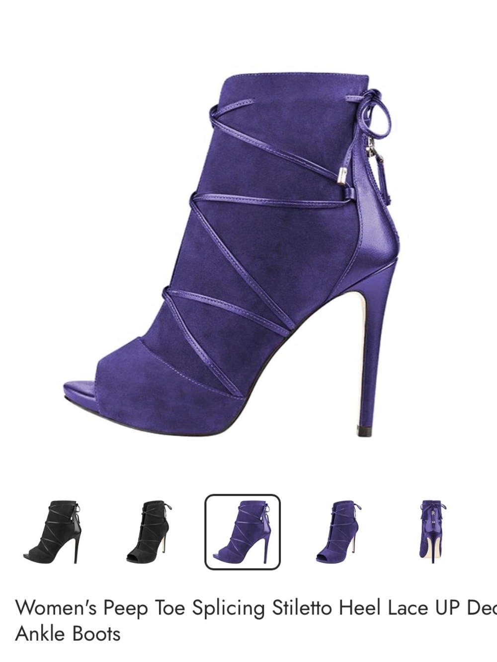 Purple peep toe Suede Lace-Up Stiletto Ankle Boots